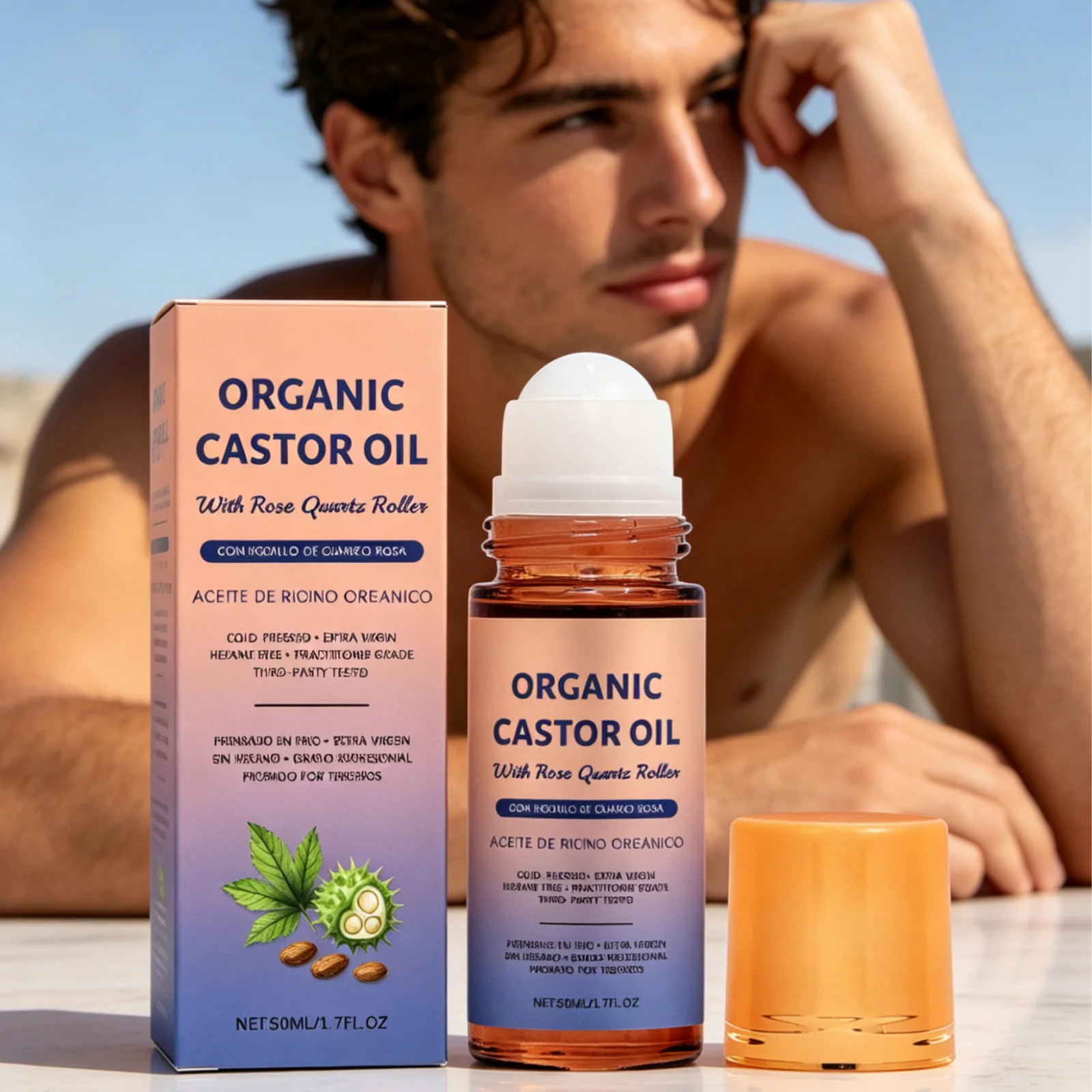 Organic Castor Oil Long Lasting Moisturizing Deeply Nourishing Improve Skin Smoothness Even Skin Tone Body Care Oil Roller 50ml
