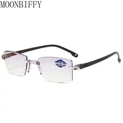 Vintage Reading Glasses Anti Blue Light Blocking Rimless Women Men Square Frameless Presbyopic Glasses Diopters +1.5 2 2.5 4.0