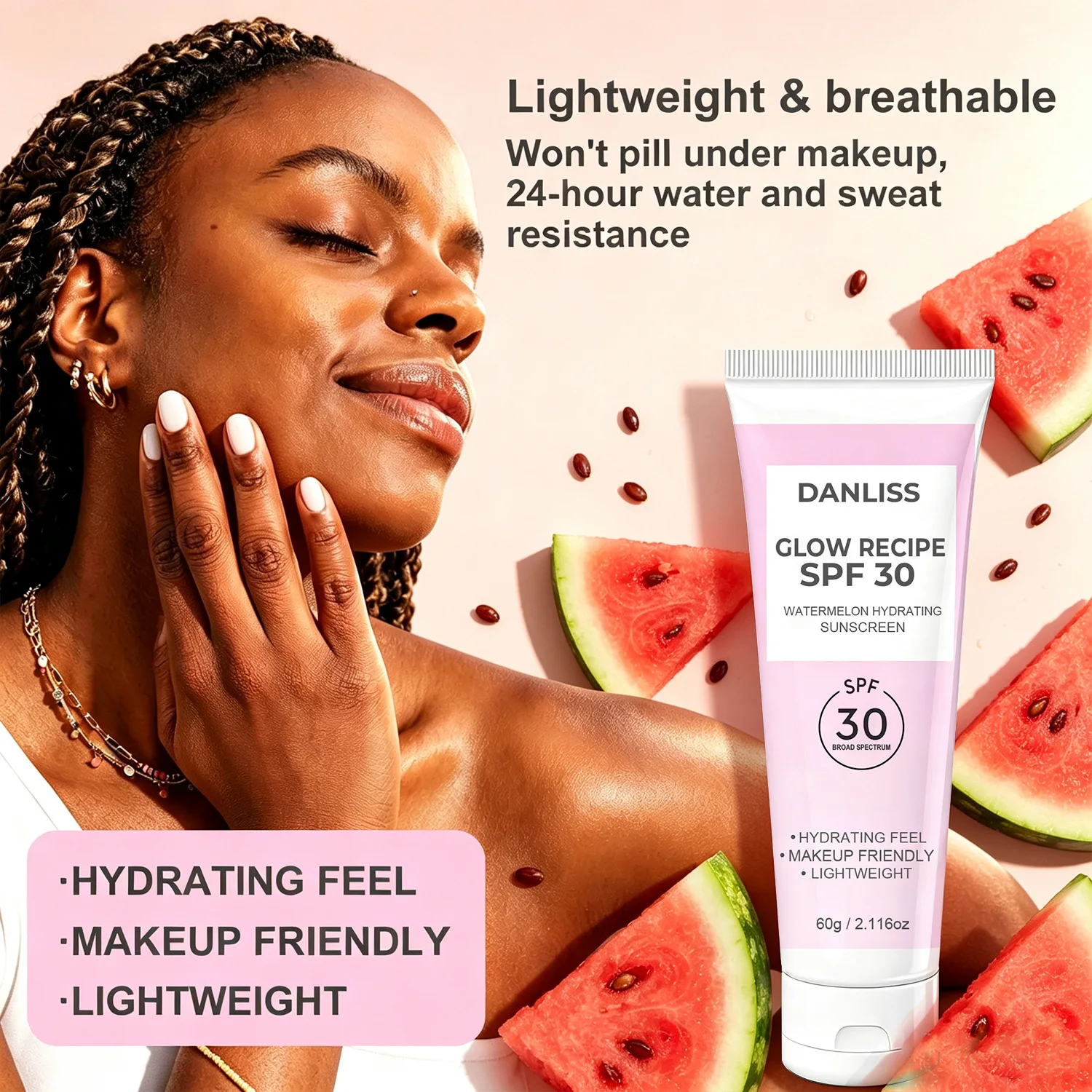 Glow Recipe SPF 30 Watermelon Hydrating Sunscreen – Broad Spectrum Face Cream with Niacinamide Protect and perfect your skin.