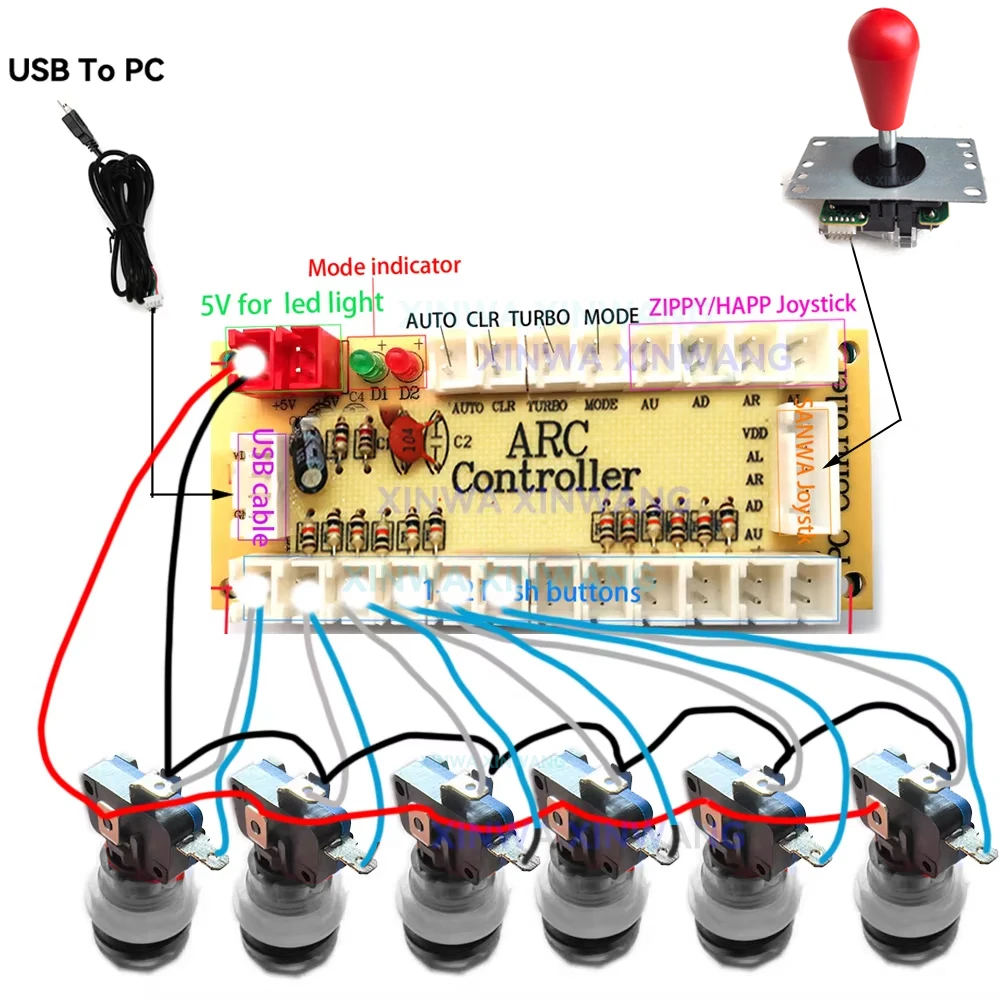 Zero Delay Arcade Joystick Diy Kit Usb Board For Pc Raspberry Pi Game Machine Controller Chrome Illuminated Button Coin Switch