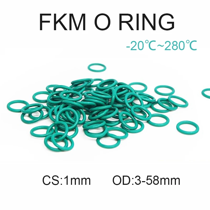 

FKM Green Fluorine Rubber O Ring CS 1mm O-Rings Sealing Gasket Washer OD 3mm~60mm Oil Resistant Acid & Alkali Resistant