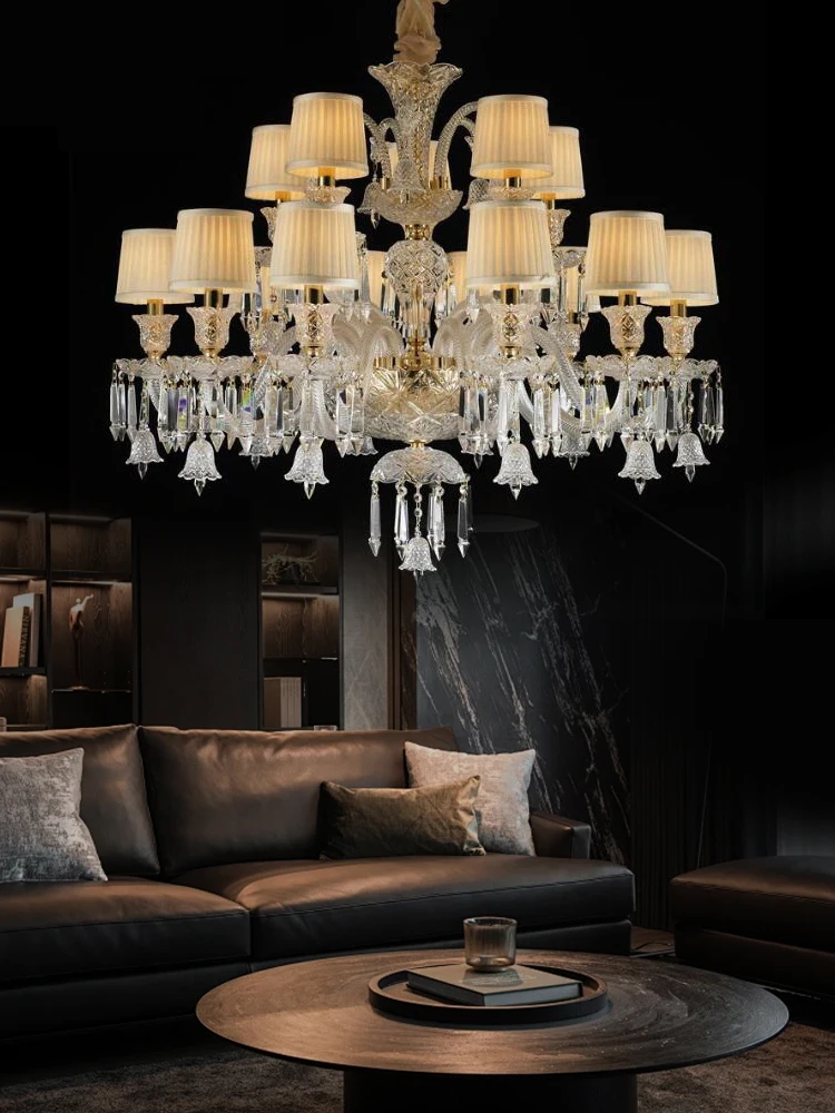 

Meerosee Large Crystal Chandelier Lights Classical Luxury New Design Pendant Lamp with Lampshade For Living room Foyer