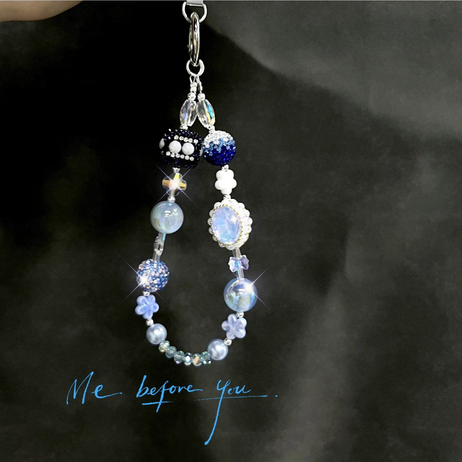 Sky Blue Luxury Pearl Pigeon Egg Phone Chain Ceramic Small Flower Mobile Phone Accessories Phone Charms Phone Strap