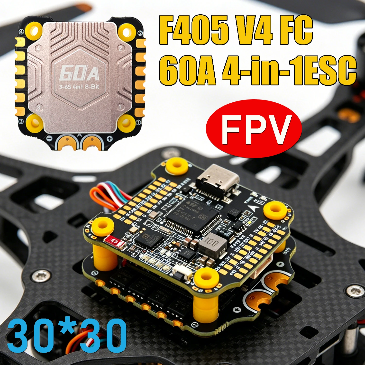 F405 V4 BLS 60A 30x30 controlador de vuelo de pila 4 en 1 3-6S 8 bits 60A ESC para Control remoto Dron de carreras con visión en primera persona Quadcopter piezas de bricolaje