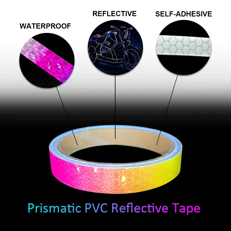 VOOFENG Reflective Car Sticker Rainbow Prismatic PVC Reflective Tape Multi-Size Self-Adhesive Reflector for Road Safety