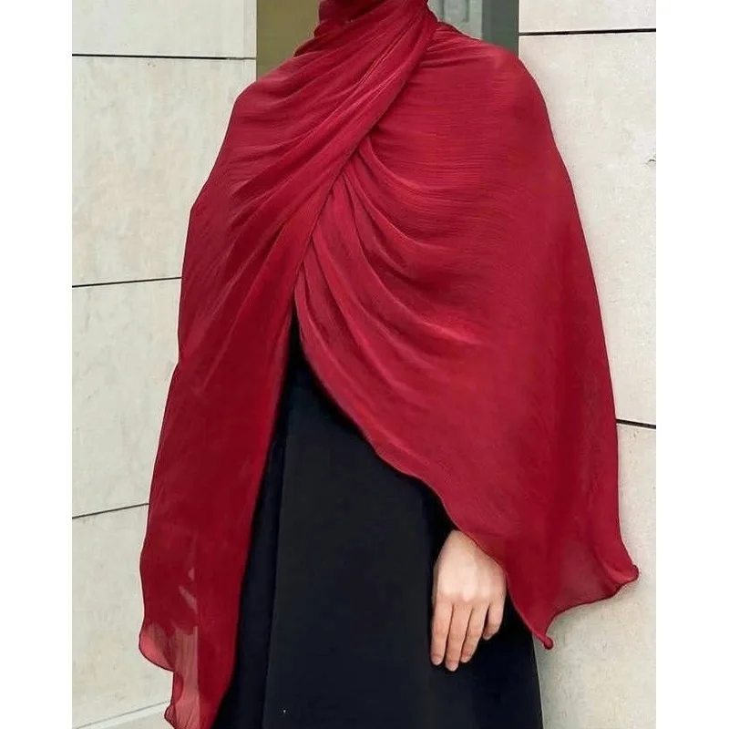 New Solid Color Island Silk Smooth Crepe Headscarf, Shiny Silk Long Scarf, Thin Breathable Shiny Scarf