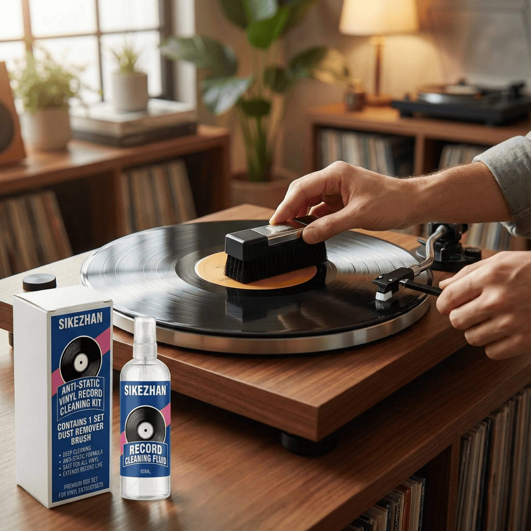 Schallplattenreiniger-Set mit 65-ml-Spray, antistatischer Samtbürste und Stylus-Reinigungswerkzeugen für den sicheren Einsatz auf Vinyl-Plattenspieler – Detail 3
