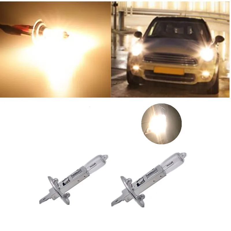 2 Pcs H1 55W Clear Quartz Halogen Car Bulb - Rainbow Blue White Yellow Fog Lamp 12V High/Low Light Automobile Headlamp