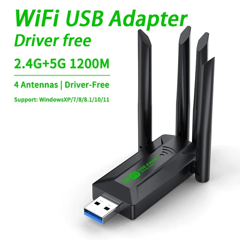 

1200 Мбит/с оригинальный 4 антенны Wi-Fi USB3.0 адаптер 2,4G + 5 ГГц двухдиапазонный Wi-Fi ключ Беспроводная сетевая карта 802.11AC для Win 10/11