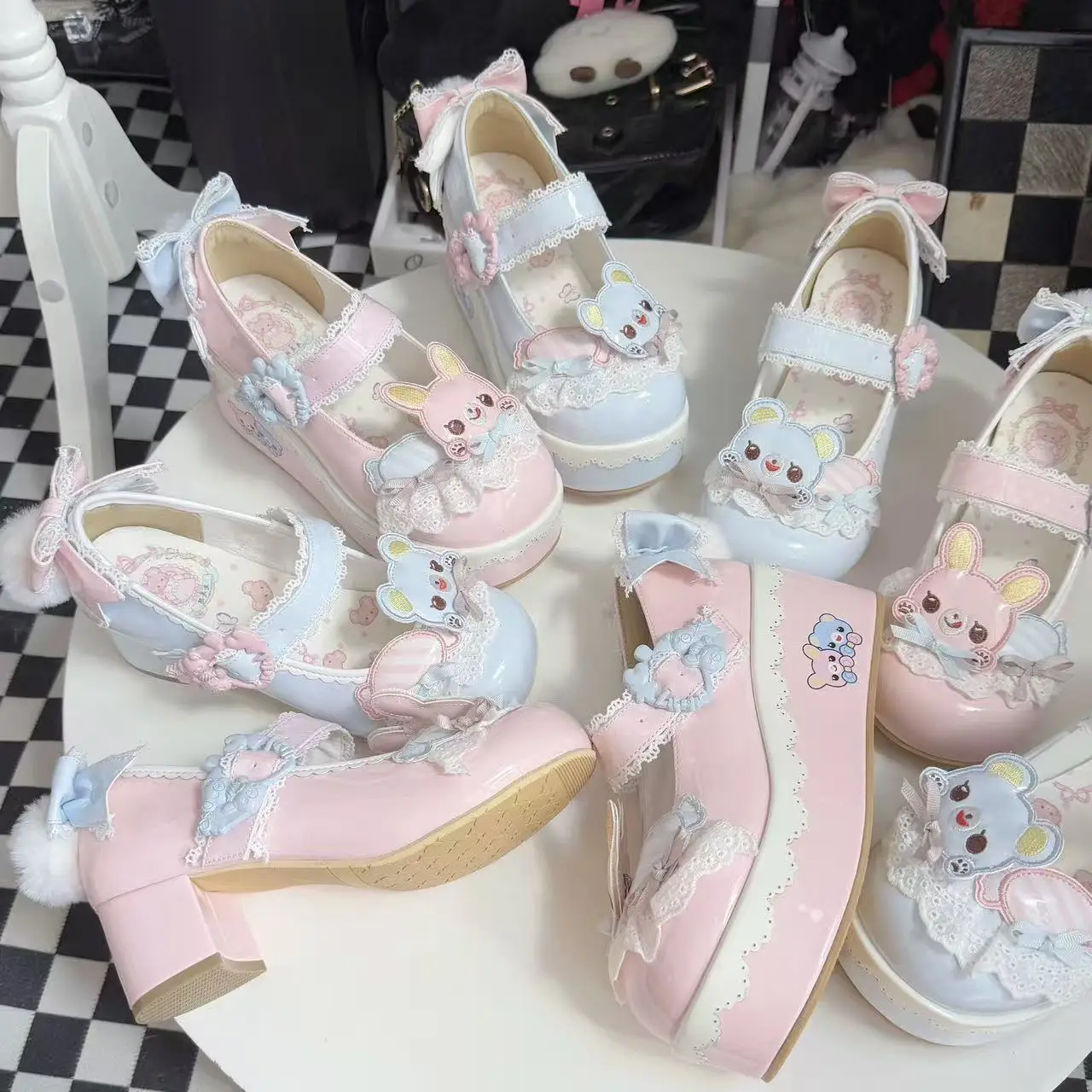 

Japanese Cartoon Mp Original Lolita Round-toe High Heels Shoes Summer New Pu Leather Lace Bow Platform Shoes Y2k Accessories