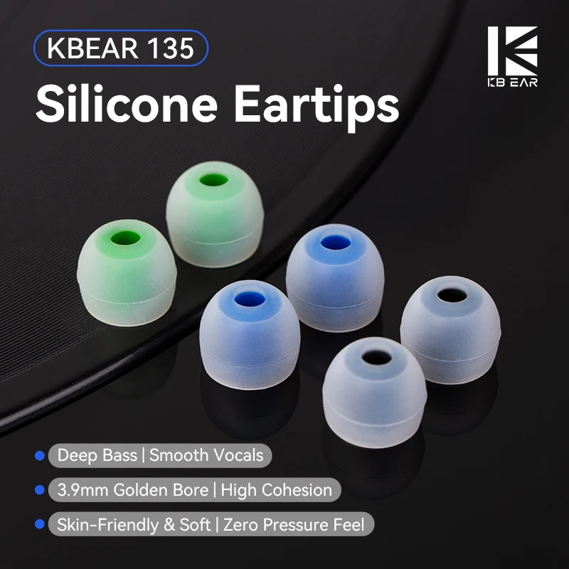 KBEAR 135 Silicone Eartips Skin-Friendly Deep Bass Wide Soundstage Washable Replacement Earbuds Multiple Size&Color Earplugs