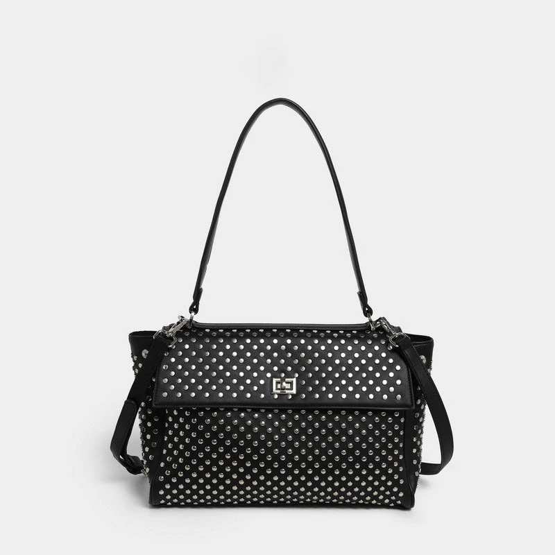 

European American Punk Shoulder Bag Black Cool Rivet Design Handbag Brand Casual Large Capacity Crossbody Tote Bag Women's Bag