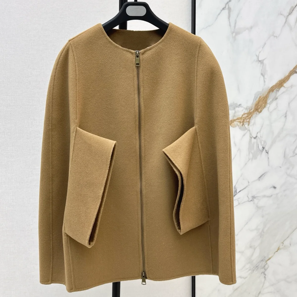 High Quality Women Round Neck Zip Up Short Coat Long Sleeve Flap Pocket Casual Outerwear lyt26728135