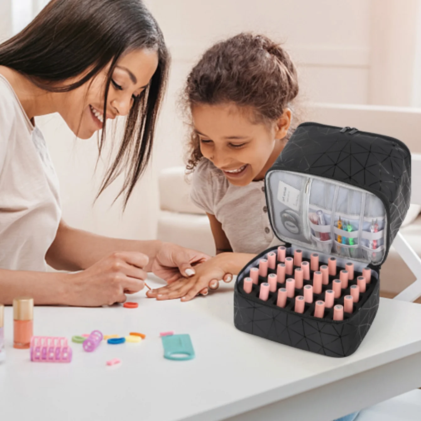 Portable Compartment Bag Double-layer Nail Polish Storage Bag Organizer Travel Essential Oil Storage Multi-function Storage Bag