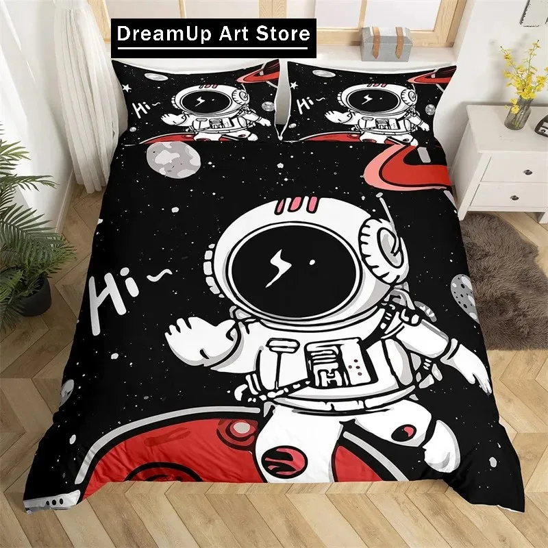 Astronaut Duvet Cover Set, Space Bedding Set for Kids Boys, Sky Galaxy Themed Comforter Cover, Queen/King/Twin Size Quilt Cover