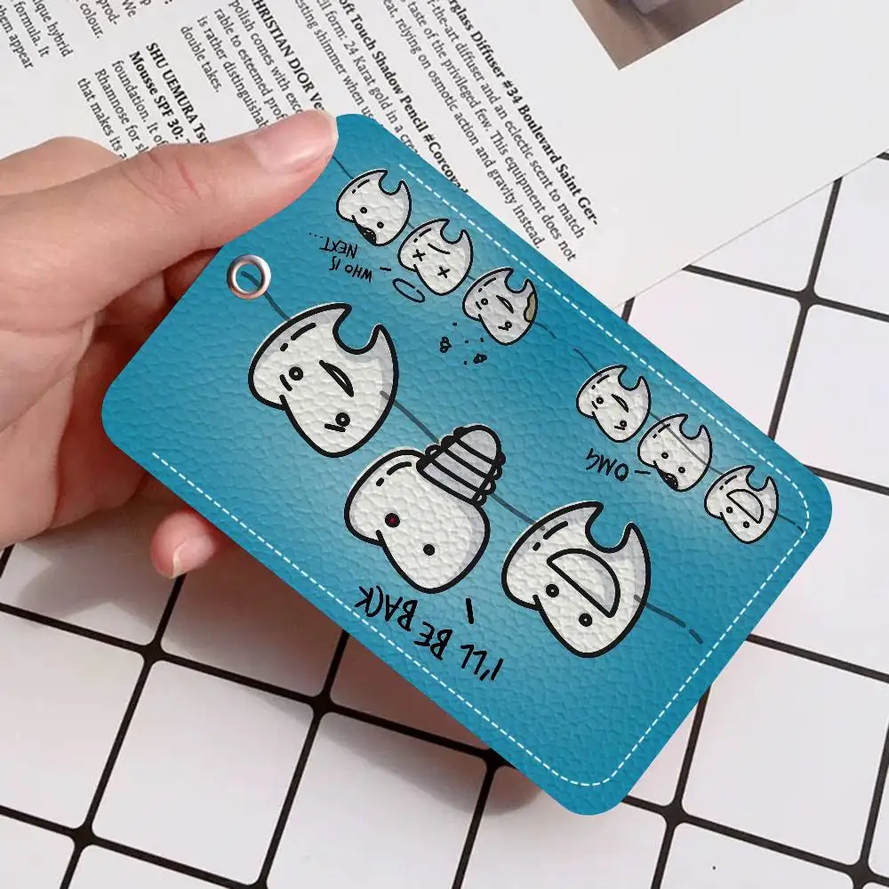 The Dentist Tooth 1Pc Access Card Case Leather Card Holder Keychain Key Ring Door Access Tags ID Card Case Keychain