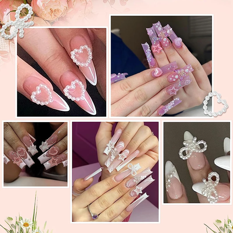 500 Stück Weiße Nagelcharms Perlen Gemischter Stil Herz Schleife Stern Perlen Sortierte Strass-Steine Perlen für Nägel Basteln Kunst Dekoration – Detail 14