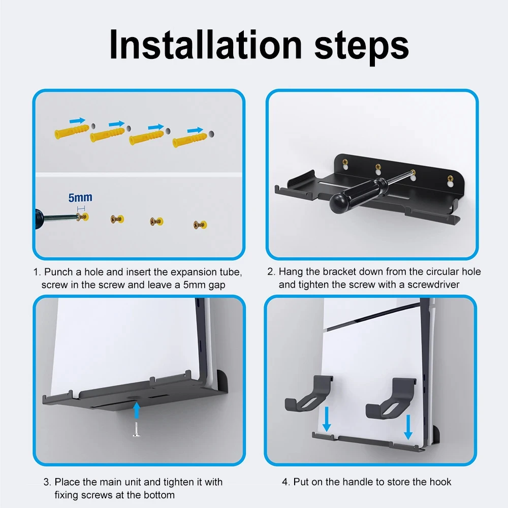 Steel vertical wall bracket kit with screw fixation for PS5/PS5Slim (CD and digital versions)