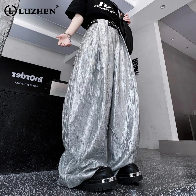 

LUZHEN Trendy New Original Textured Loose Wide Leg 2025 Casual Pants Men's Stylish Solid Color Patchwork Design Trousers JY5555