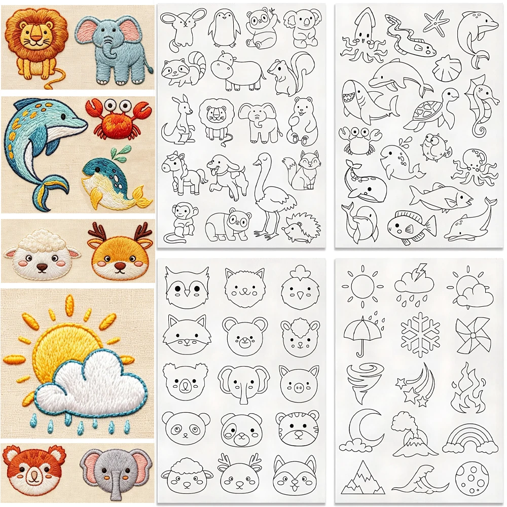 Zoo Ocean Weather Animal Stick And Stitch Embroidery Transfer Water Soluble Stabilizer For Handmade Hand Sewing Craft