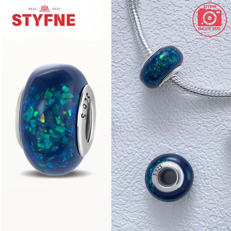 Farbige Muranoglasperlen aus 925er-Sterlingsilber, rund, glänzend, passend für Pandora-Original-Armbänder, DIY-Edelschmuck, Geschenk für Frauen – Detail 18