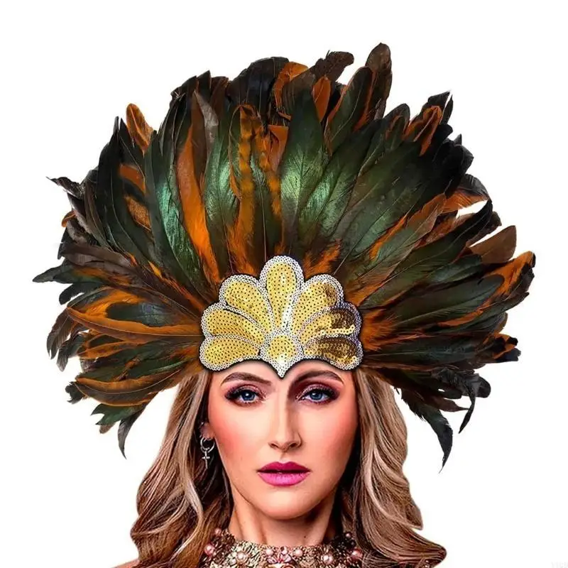 Cerchietto per capelli per feste per banchetti, fascia per capelli con piume indiane, per ragazze etniche, per Halloween