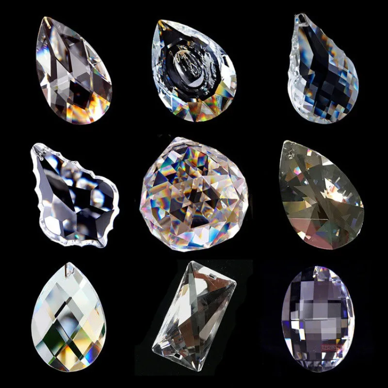 38mm 1 Piece All Types Glass Art Crystal Prism Pendant Chandelier Lamp Hanging Ornament DIY Suncatcher Faceted Teardrop