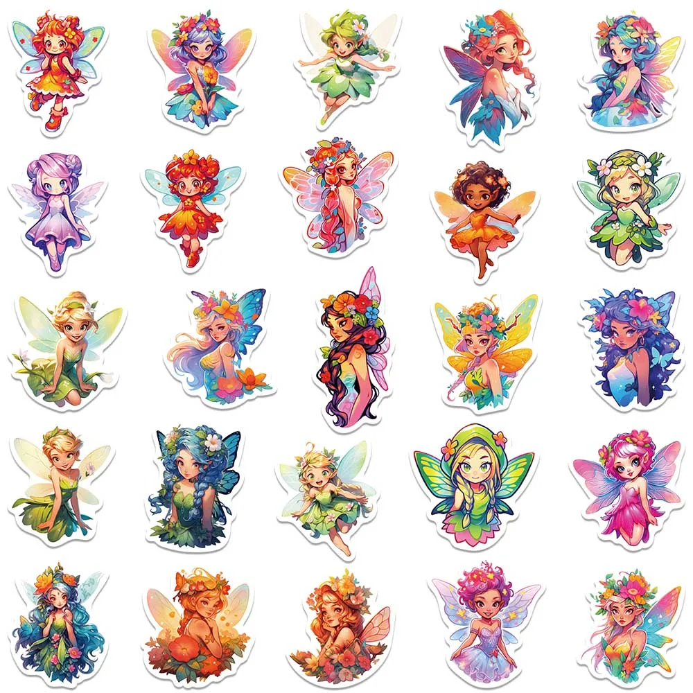 50pcs Cute Cartoon Flower Fairy Stickers For Laptop Water Bottle Luggage Notebook Phone Waterproof Graffiti Vinyl Decals