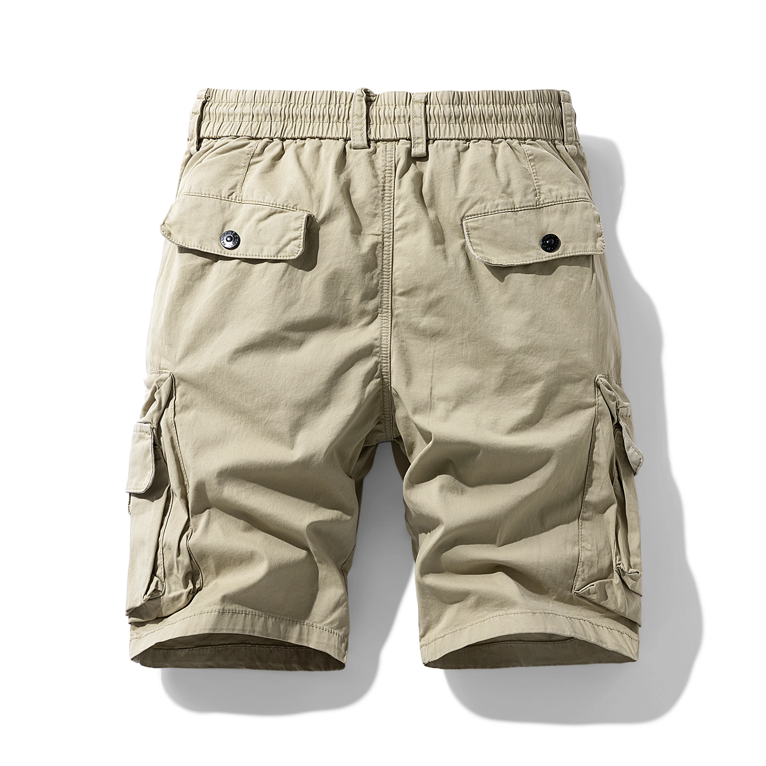 Vintage Men Drawstring Waist Tactical Cargo Shorts Zipper Multi Pockets Loose Fit Outdoor Daily Wear Knee Shorts 9A517