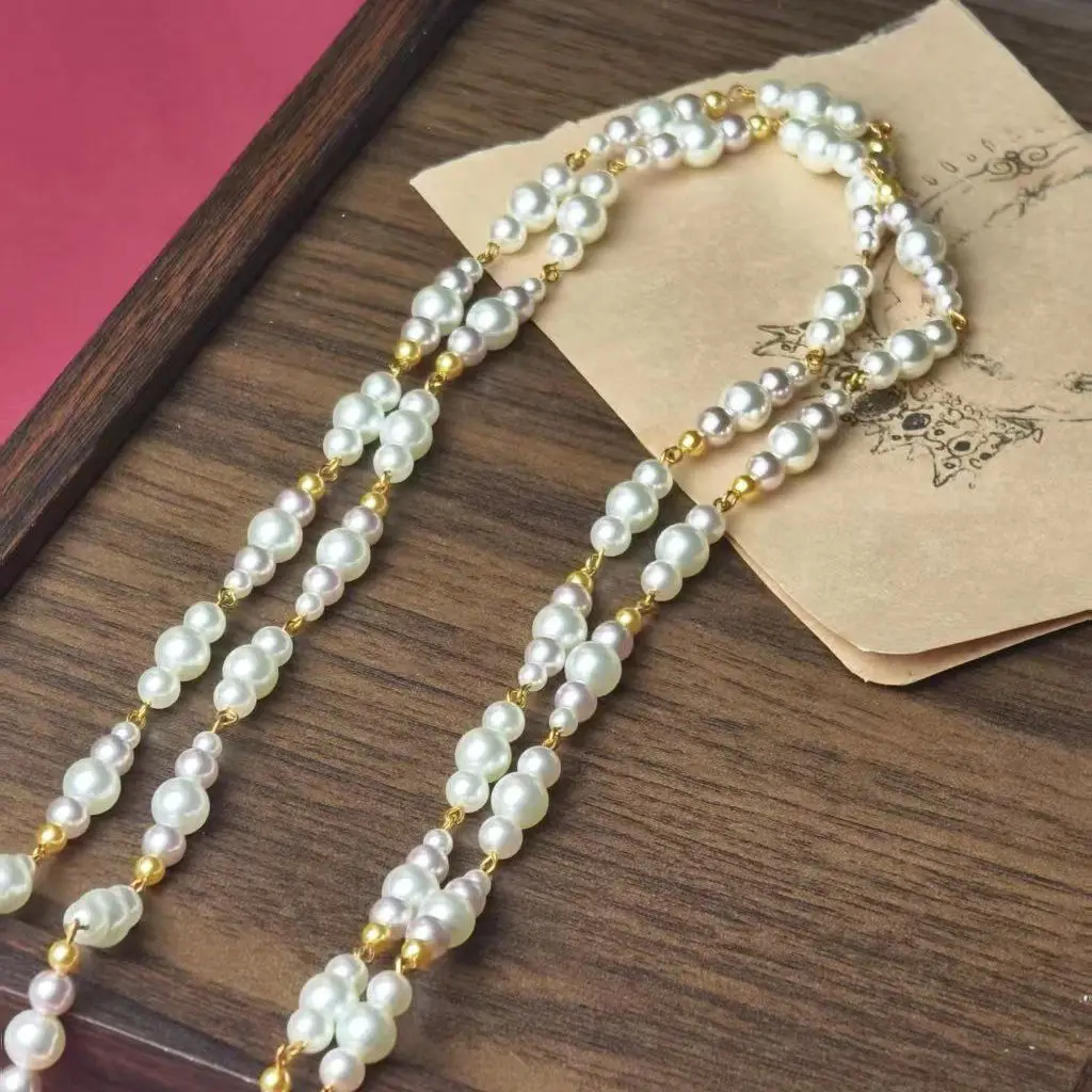 220cm Meiji Hepburn style high-end sweater chain temperament versatile accessories long multi-layer stacked pearl necklace