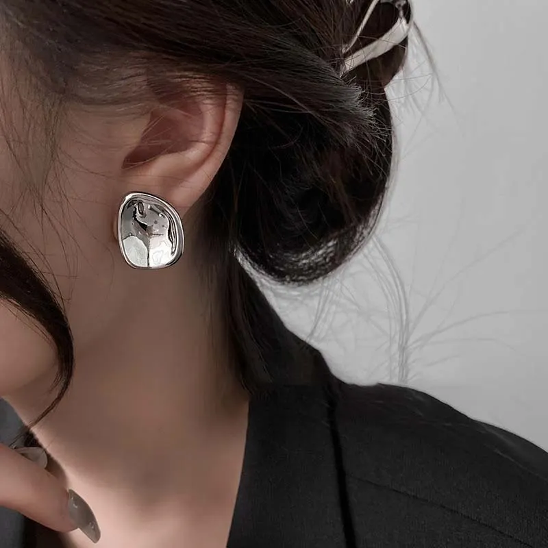 Concave Convex Uneven Gold Color Stud Earrings for Women Korean Fashion Unusual Accessories Party Jewelry Gifts