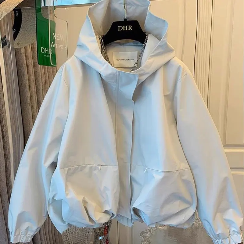 Spring Autumn Women's Trench Coat New Solid Color Hooded Loose Short Jacket Female Casual Tops Outdoor Assault Jacket Outerwear