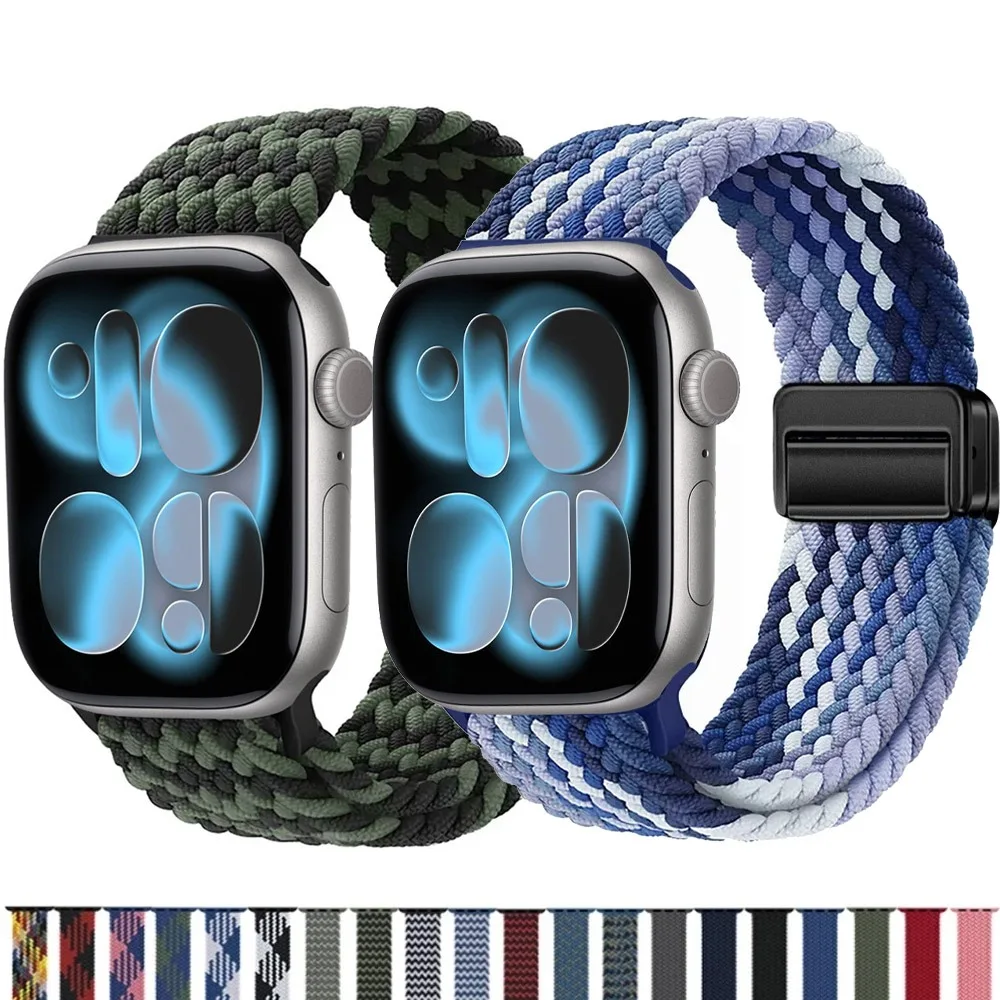 Geflochtenes Nylonarmband für Apple Watch 11 10 9 8 7 46 mm 42 mm 45 mm 41 mm Ultra 3 2 1 49 mm Magnetarmband IWatch 6 5 4 SE3 Correa