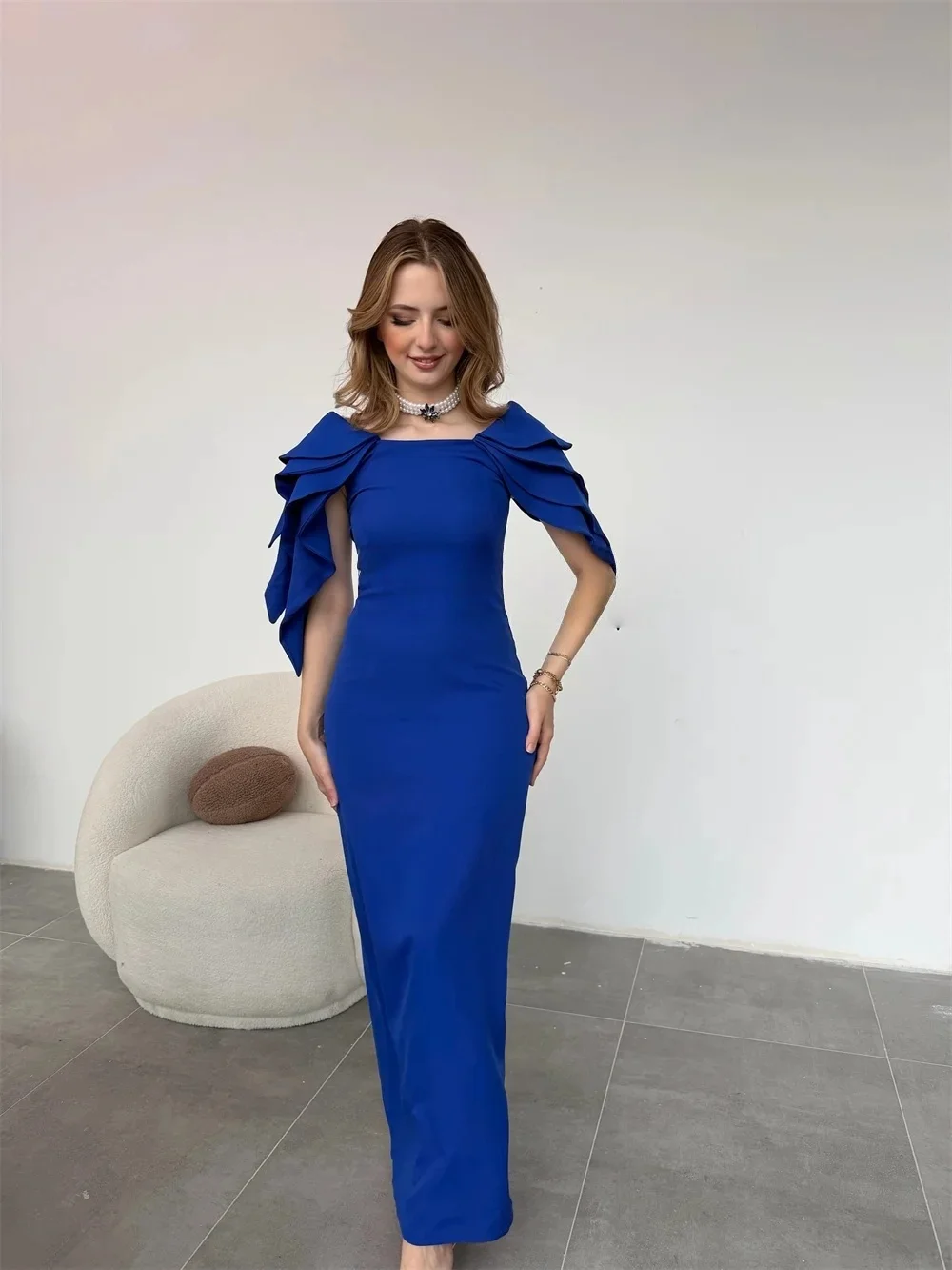 

Royal Blue Formal Long Bespoke Occasion Gown Evening Dresses Pastrol Unisex Jersey Retro Dubai Saudi Arabic Prom Customized