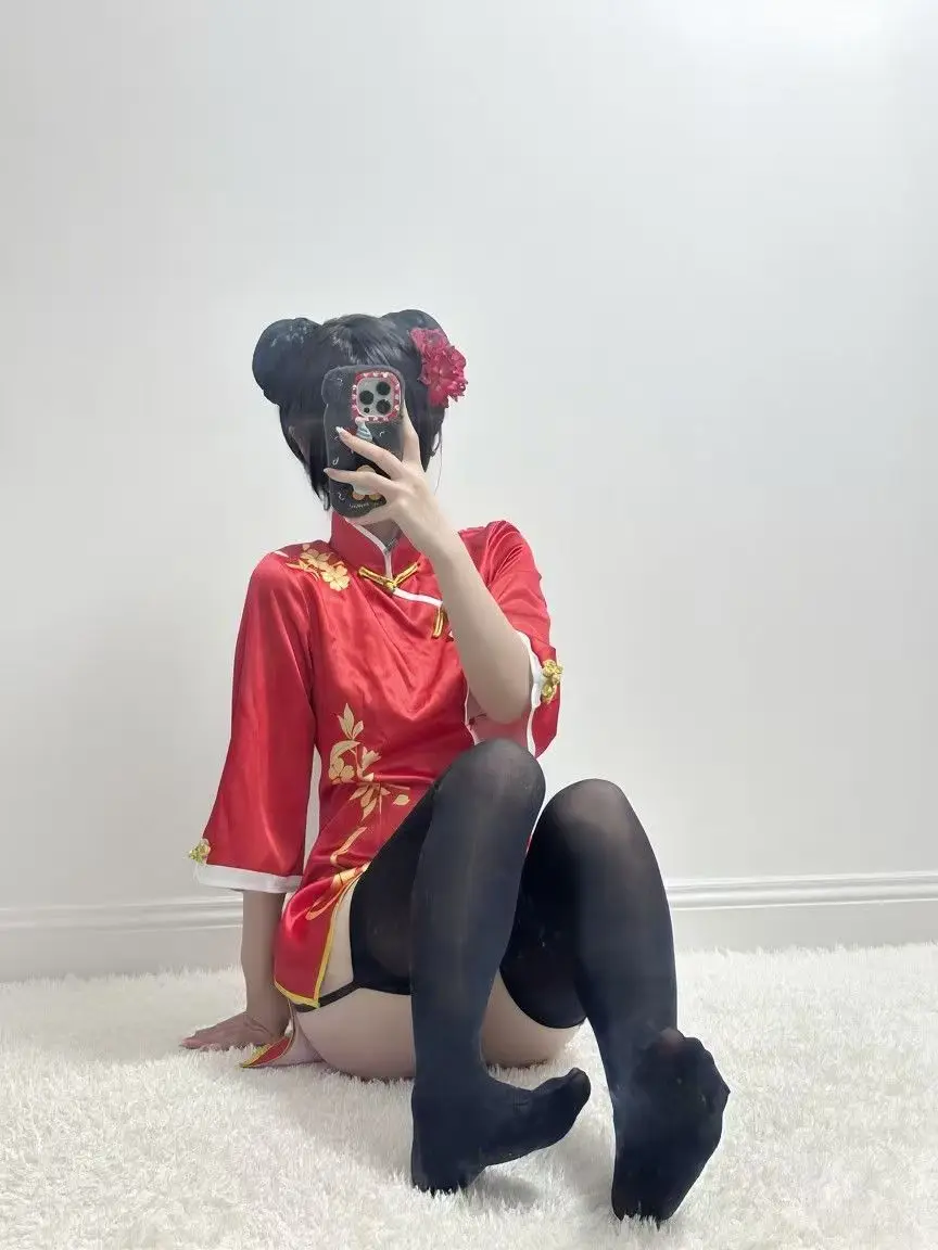 

Game Shiki Natsume Cosplay Costume Traditional Chinese Style Red Cheongsam Split Slim Fit Mini Dress Set