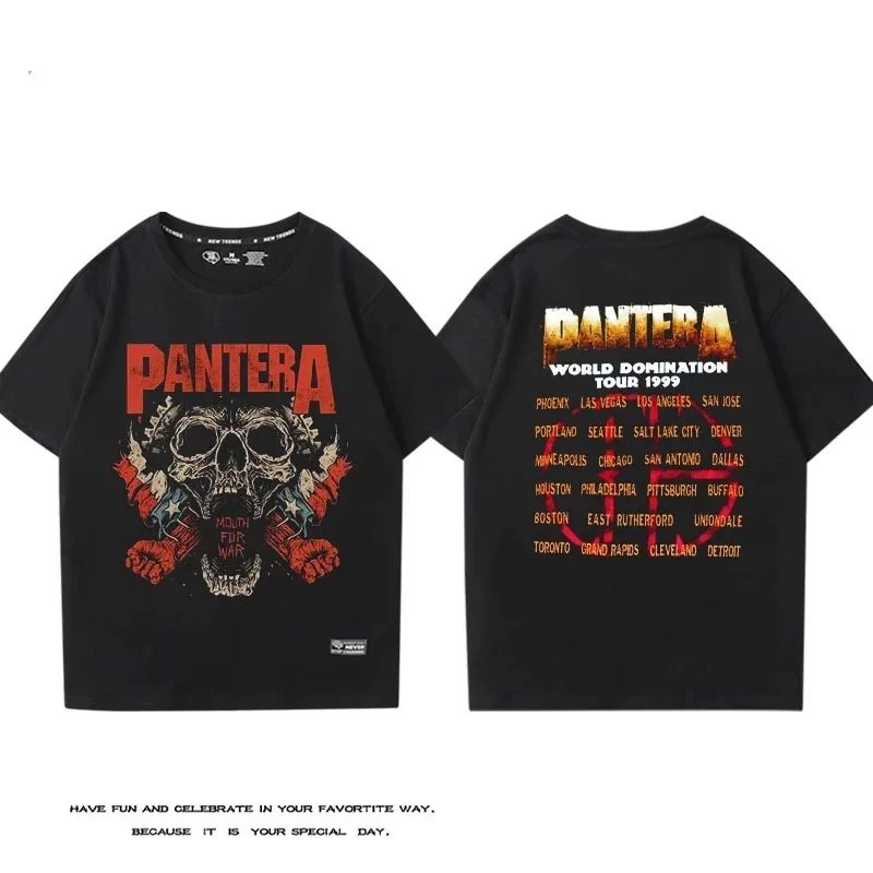 PANTERA Pandora Band Short Sleeved T-shirt Men's Cotton Loose Hard Core Heavy Metal Rock Band Surrounding Half Sleeves