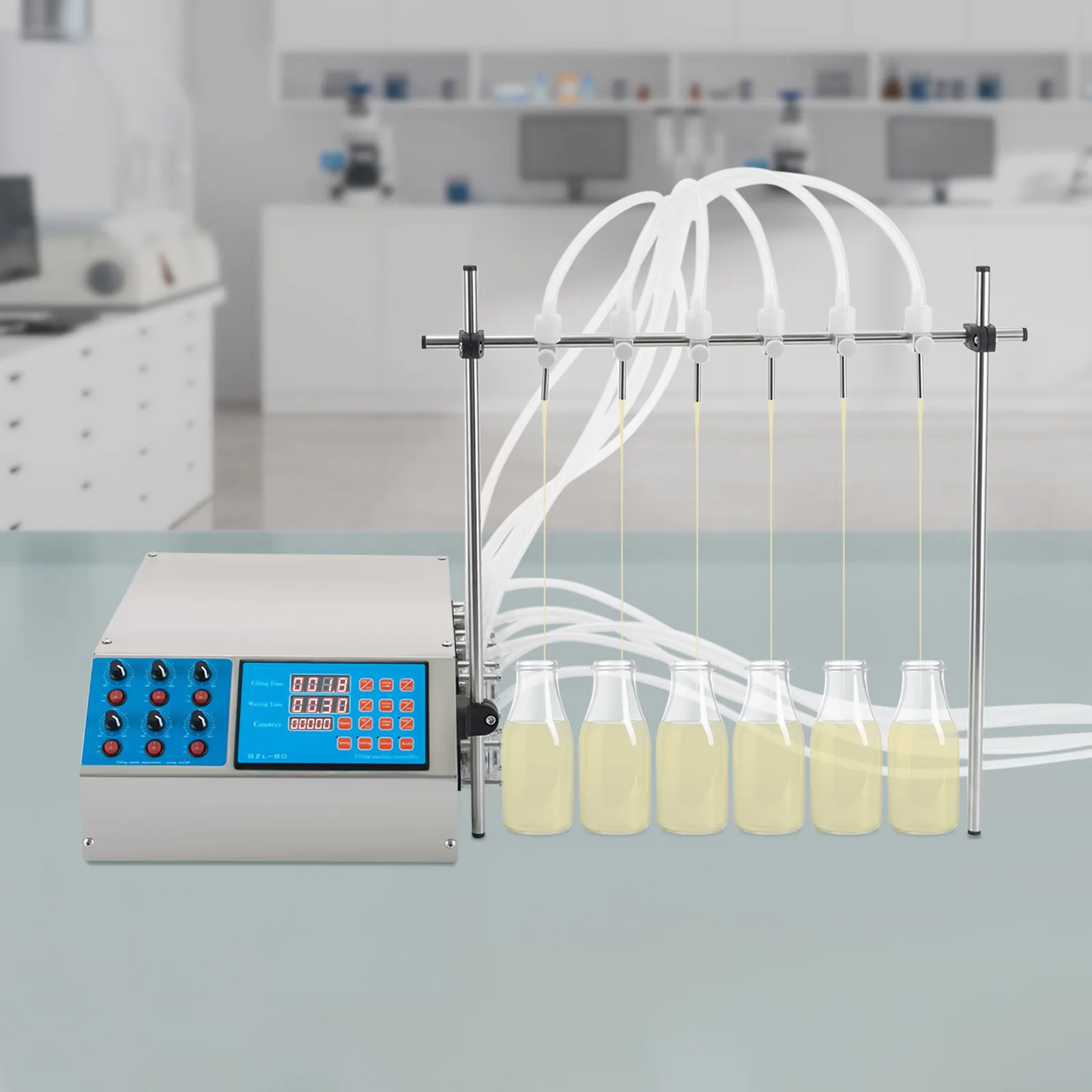 Máquina de llenado de líquidos de 6 cabezales con bomba peristáltica, llenado de botellas automático, control digital para jugo, aceite esencial, aceite MCT