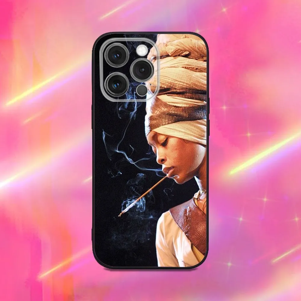 حافظة هاتف E-Erykah Badu Singer لهاتف iPhone 16,15,14,13,12,11,Pro,Max,Plus,X,XS,XR,SE,8,7,Mini,Soft Silicone Black Case
