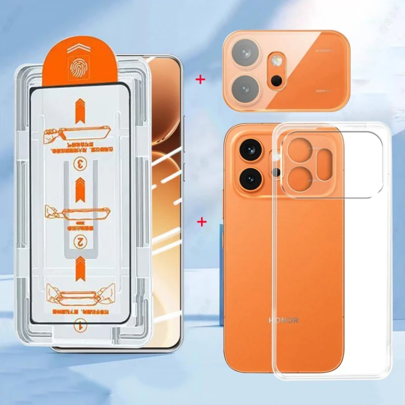 

For Honor 600 Pro 600Pro Screen Protector Camera Protectors Tempered Glass Cover Locator Installation With TPU Phone Case