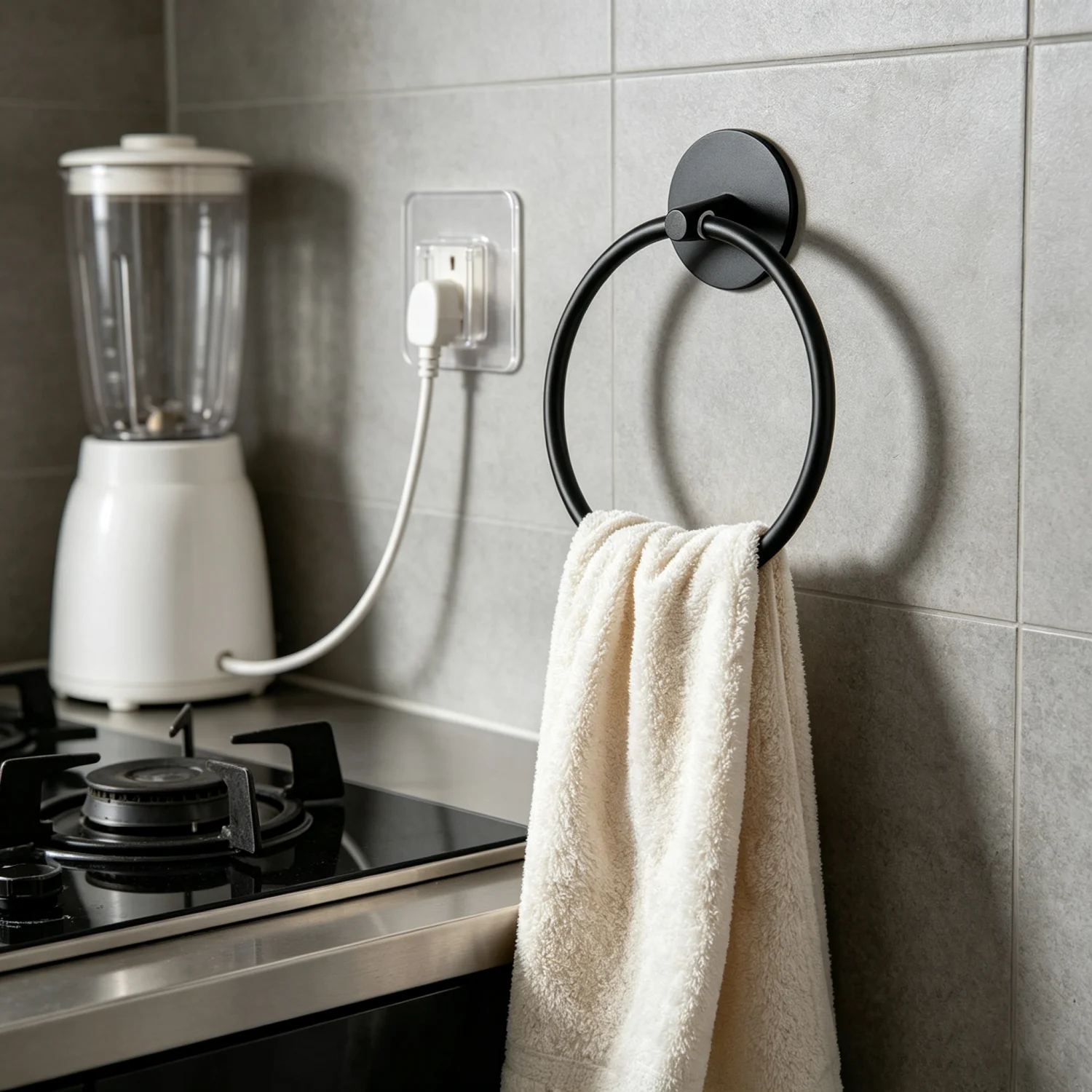 Self Adhesive Towel Ring for Bathroom, No Drill Wall Mounted Towel Holder, Round Towel Hanger for Bathroom Vanity Kitchen