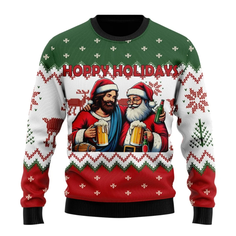 Fashion Beer Ugly Christmas Santa Sweater for Women Clothes Hip Hop Bar Party Men Sweatshirts Casual Male Beers Tracksuit Tops