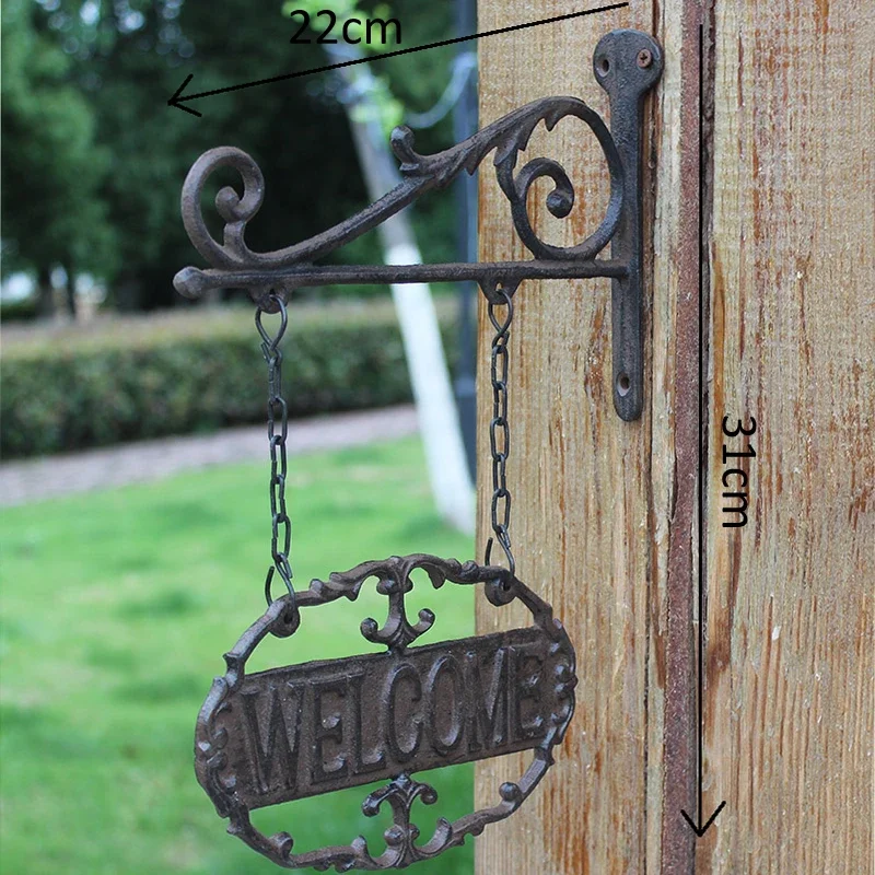 Oval Rustic Cast Iron Welcome Sign Plaques Outdoor Double-sided Wall Mounted Hanging Metal Welcome Plaques Hollow Retro Plaques