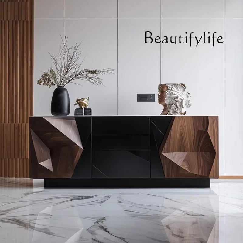 hh Walnut solid wood TV cabinet living room against the wall floor side cabinet designer retro high-end art relief locker
