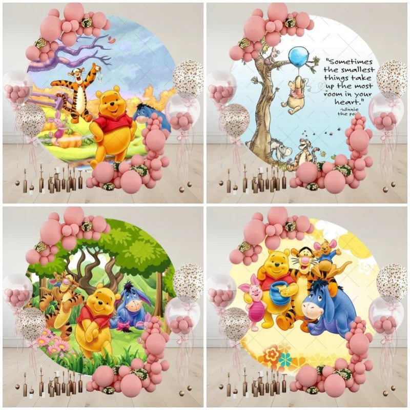 Fondo Circular de Winnie The Pooh para Cumpleaños Infantiles y Baby Shower, Decoración Circular con Piglet, Eeyore, Tigger y Winnie The Pooh