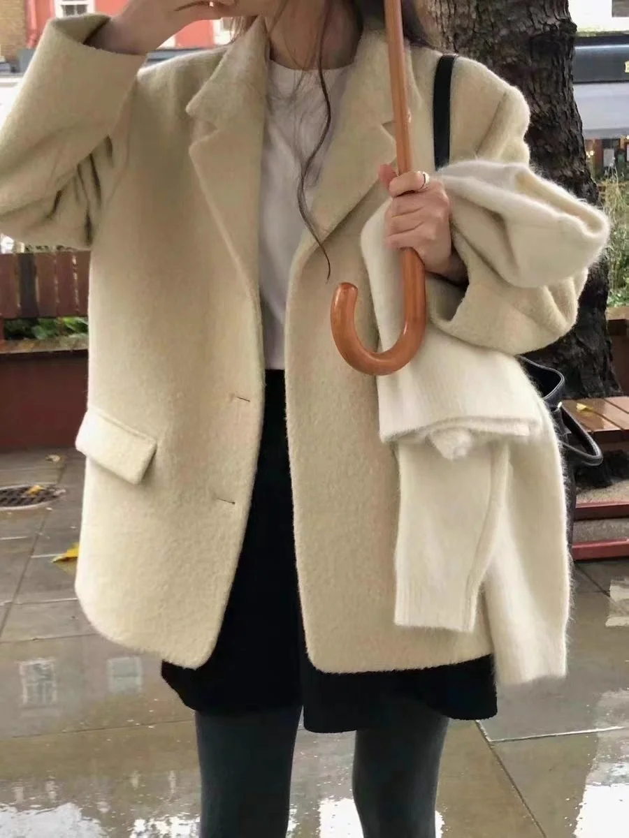 

Ele Korean Sle Woolen Suitcoat by Dong o Winter New Arrivals Fem Faionable Coat with kets Long Sve Full Wool