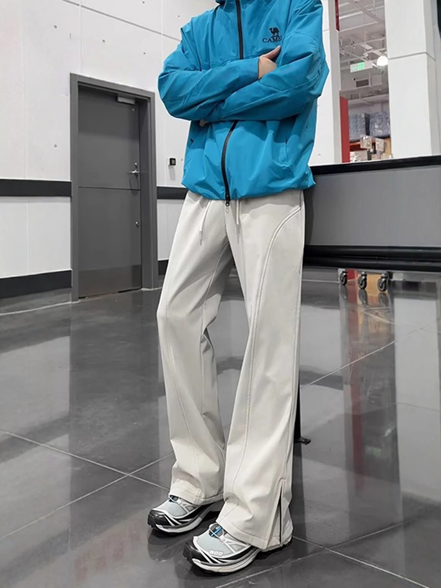 

Men's Thiened Fce Lined Ski Pants Zipper Knife Waterproof Windproof Winter Casual Trousers American Sle Straight Leg