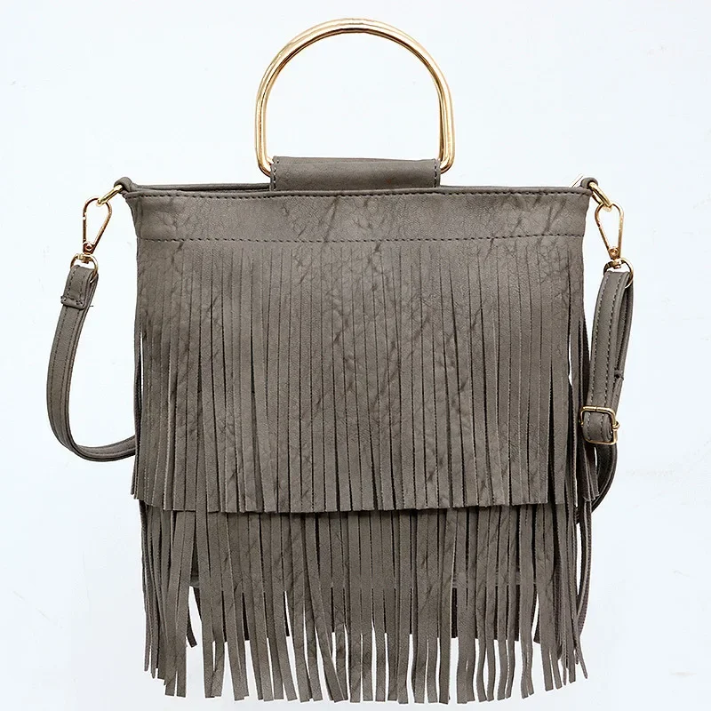 Women Bag PU Bucket Tassel Vintage Fashion New Shoulder Bag Handbag Pures And Bags Crossbody Metal Handle Women Bag High Quality