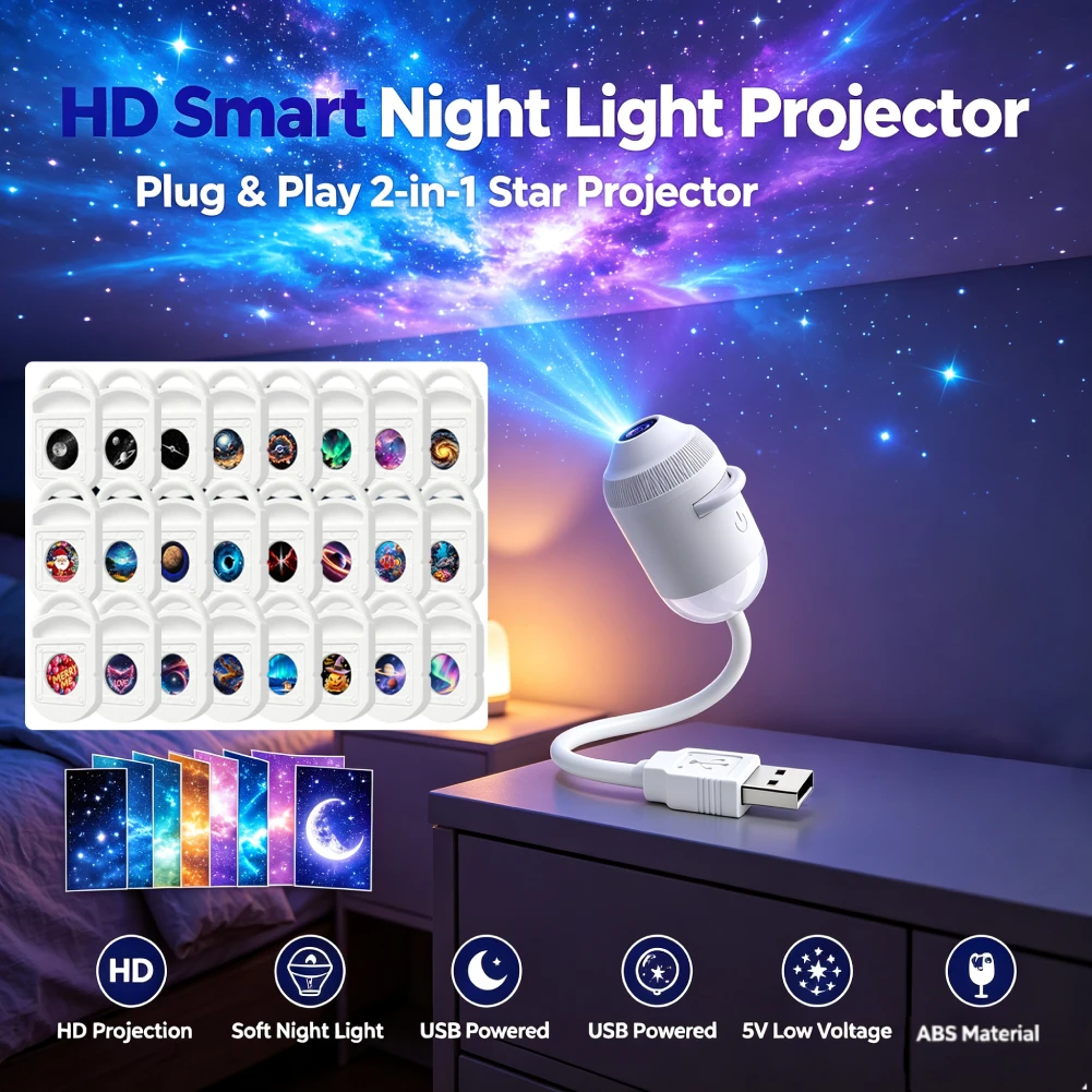Mini Galaxy Star Projector Two In One Night Light Home Background Atmosphere Light Bedroom Car Decoration Children's Gift