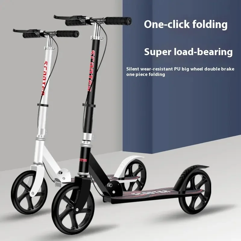 Foldable Kick Scooter Adjustable Handlebars Dual Brake System Portable Scooter for Kids Teens Adults Commute Travel Outdoor