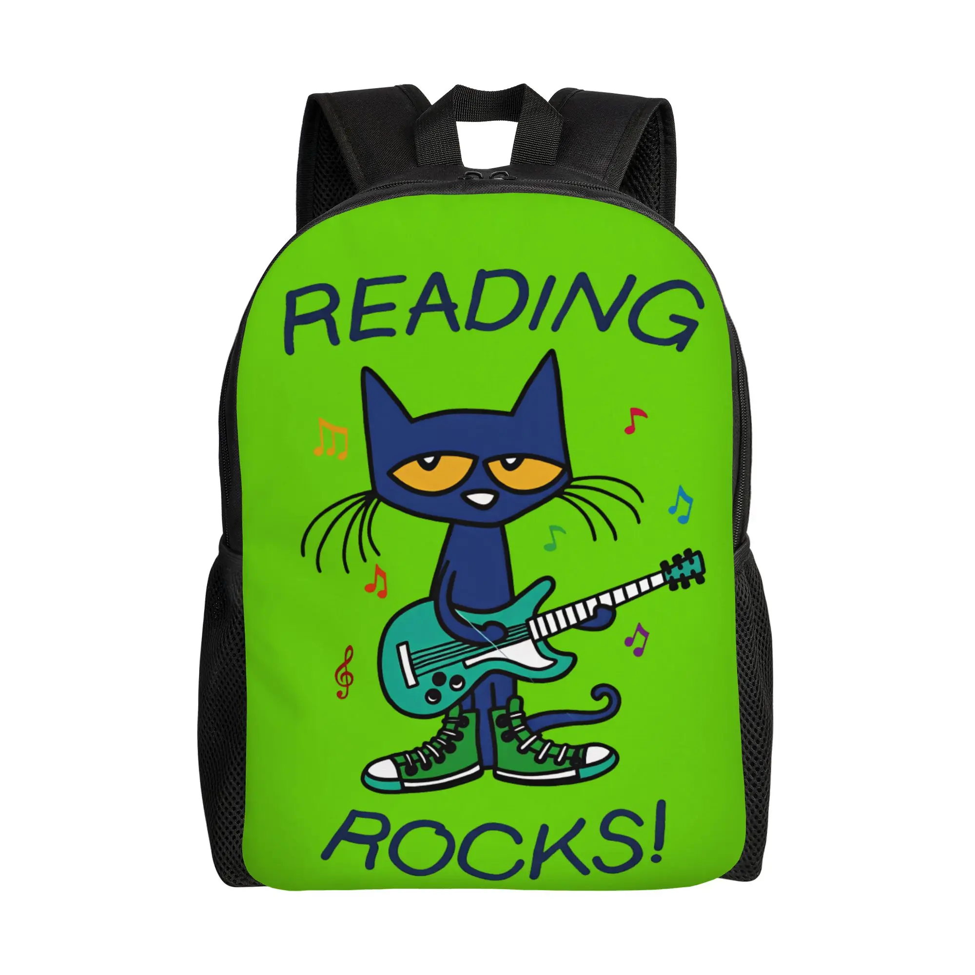 Petes the cat Reading Rocks Backpack  Kawaii Backpacks Unisex University Lightweight High School Bags Design Rucksack